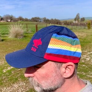 Rabbit RAD Brand Running Hat Colorful Striped Cap with Rabbit Logo Like New